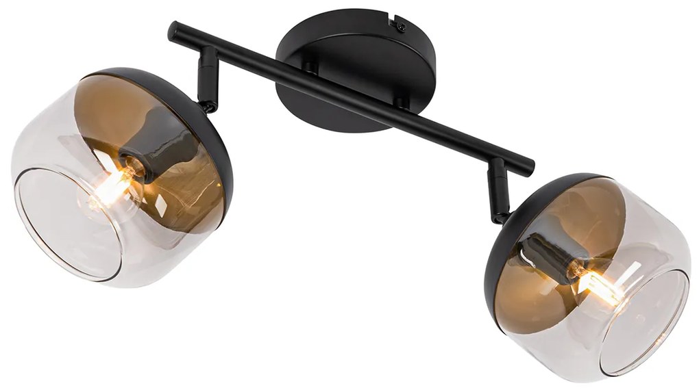 Faretto da soffitto di design nero con vetro oro e fumé 2 luci - Kyan