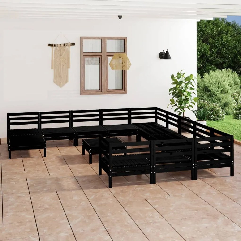 Set salotto da giardino 13 pz nero in legno massello di pino