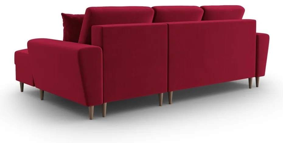 Divano angolare rosso allungabile e con contenitore (con penisola a destra/con chaise lounge) con rivestimento in velluto Kyoto – Cosmopolitan Design