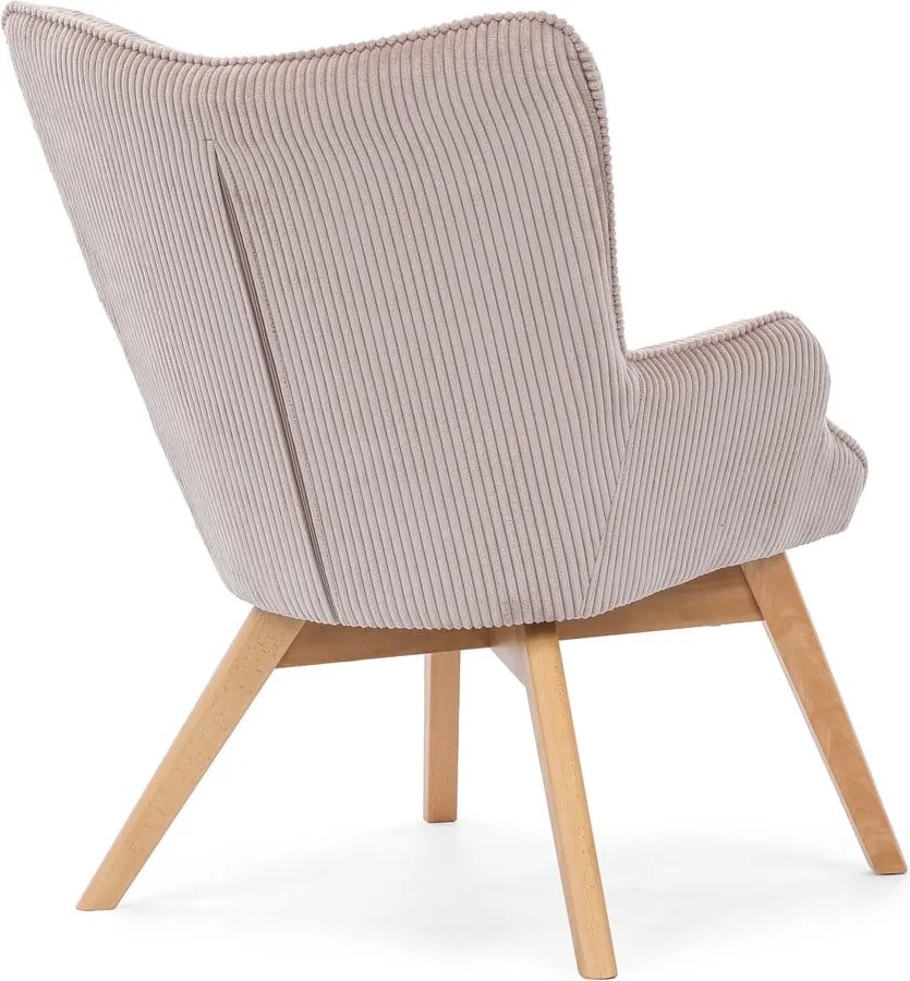 Poltrona rosa chiaro con rivestimento in velluto a coste Niko – Ropez