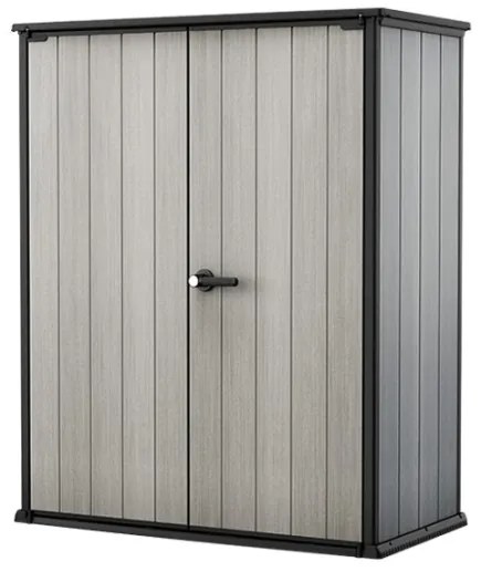 Box Porta Attrezzi Da Esterno In Resina 140x73,6x170,4H Cm High Store Grigio Effetto Legno Keter