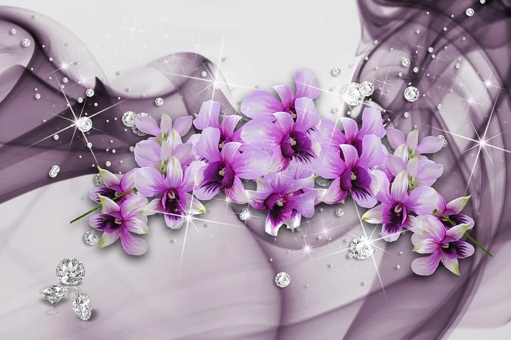 Carta da parati – Fiori viola su sfondo astratto