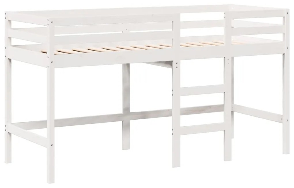 Letto soppalco con scala e tetto bianco 80x200 cm massello pino