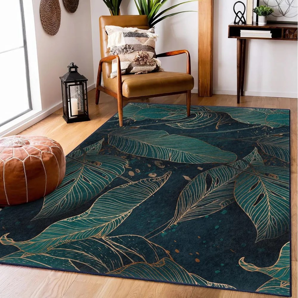 Tappeto color petrolio lavabile 80x150 cm Midnight Jungle – Mila Home