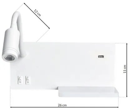 Applique LED SHELF 1xLED/4W+1xLED/5W+1xLED/2W/230V + porta USB bianca