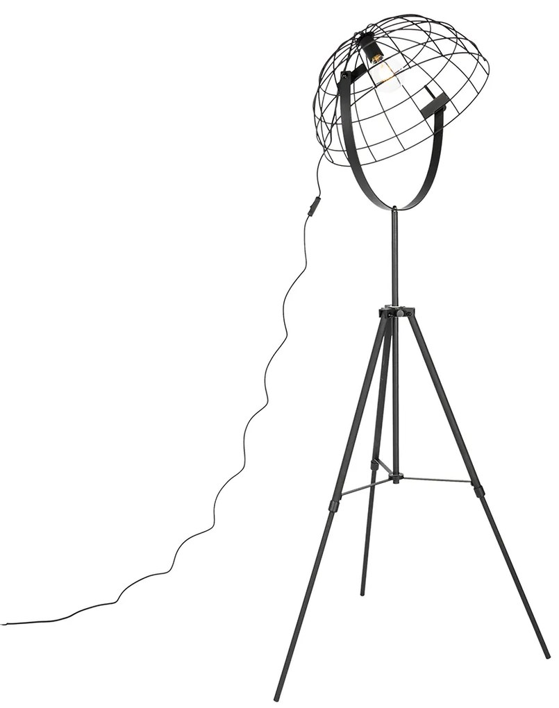 Lampada da terra a treppiede industriale nera 50 cm regolabile - Hanze