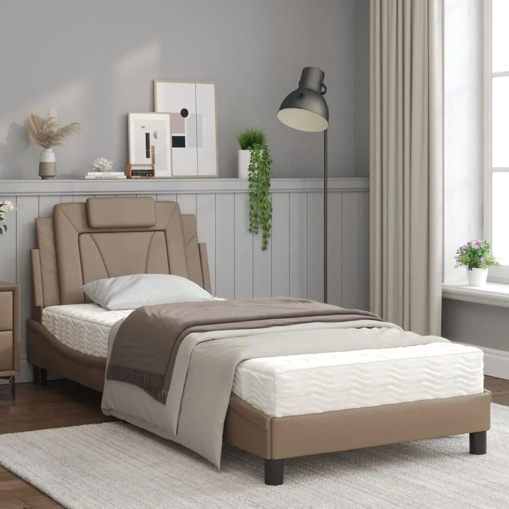 Letto con materasso cappuccino 90x200 cm in similpelle