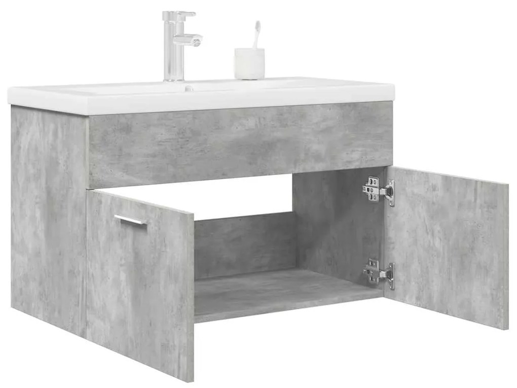 Mobile Da Bagno Con Lavabo Integrato E Rubinetto Grigio Cemento /