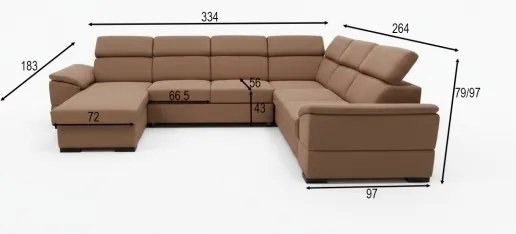 Divano letto angolare a U GRANADA con angolo universale e vano contenitore, marrone