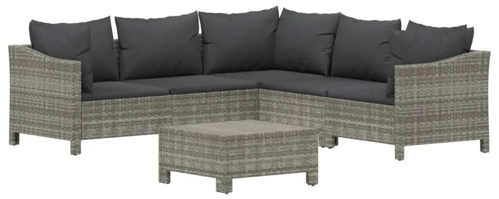 Set divani da giardino 6 pz con cuscini in polyrattan grigio
