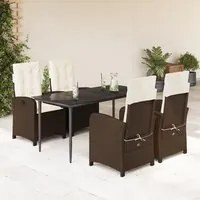 Set da Pranzo da Giardino 5pz con Cuscini in Polyrattan Marrone 3212334