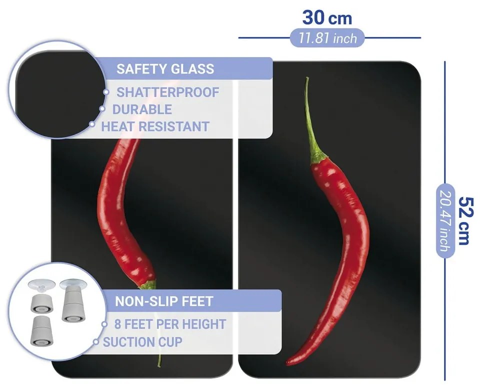 Set di 2 copri stufe in vetro, 52 x 30 cm Peperoni - Wenko