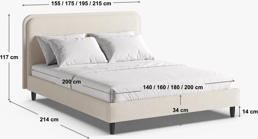 Letto matrimoniale imbottito verde con rete inclusa 200x200 cm Aveline – Micadoni