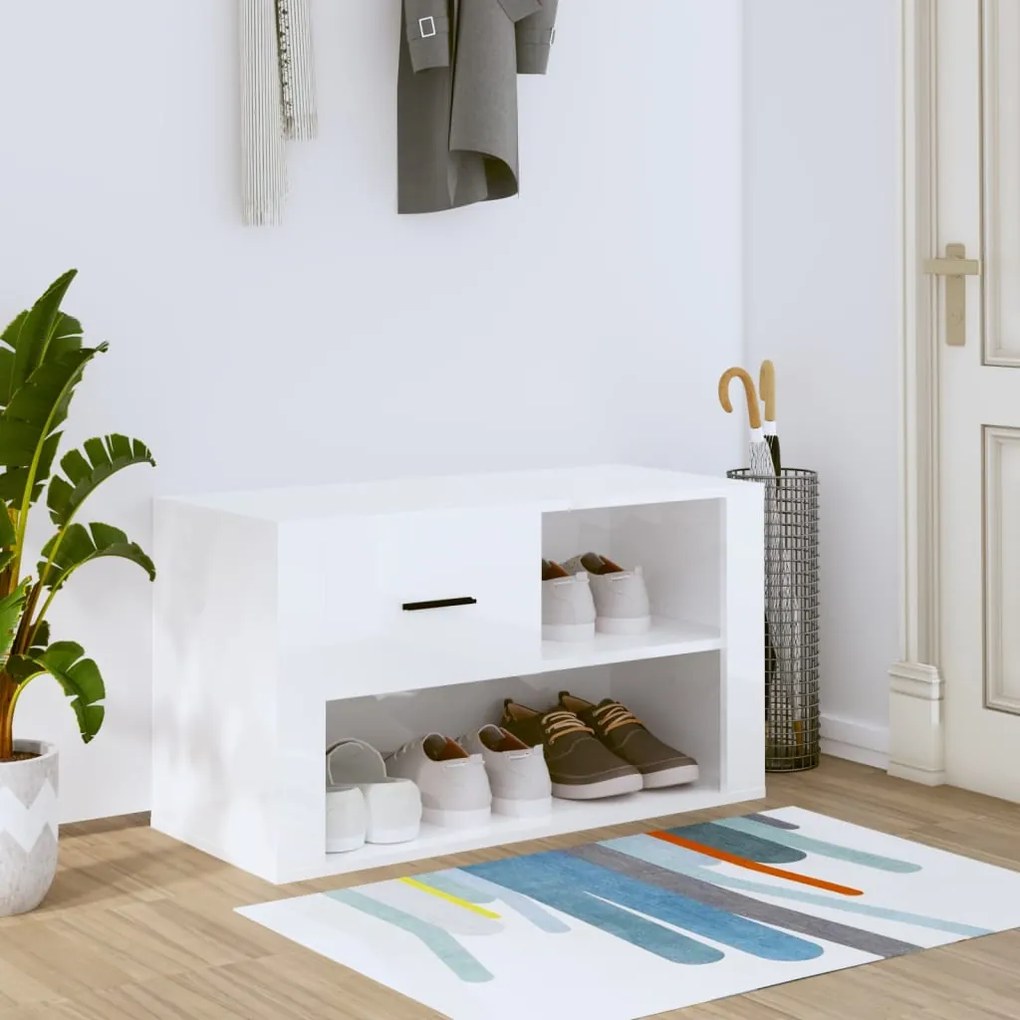 Scarpiera Bianco Lucido 80x35x45 Cm İn Legno Multistrato /
