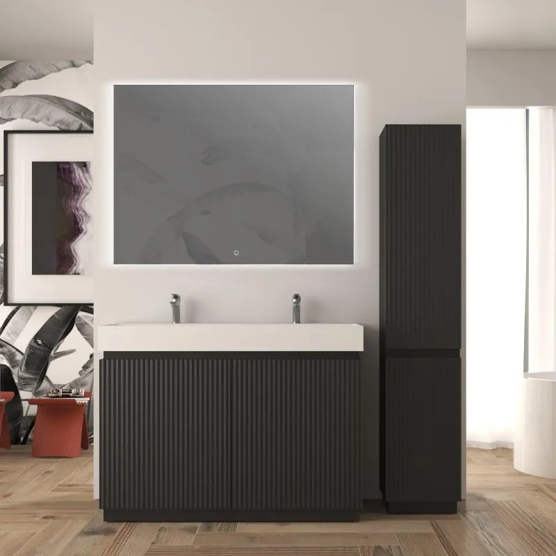 Mobile da bagno sottolavabo Cortina L120 X P45 X H 79cm, cannettato, nero opaco