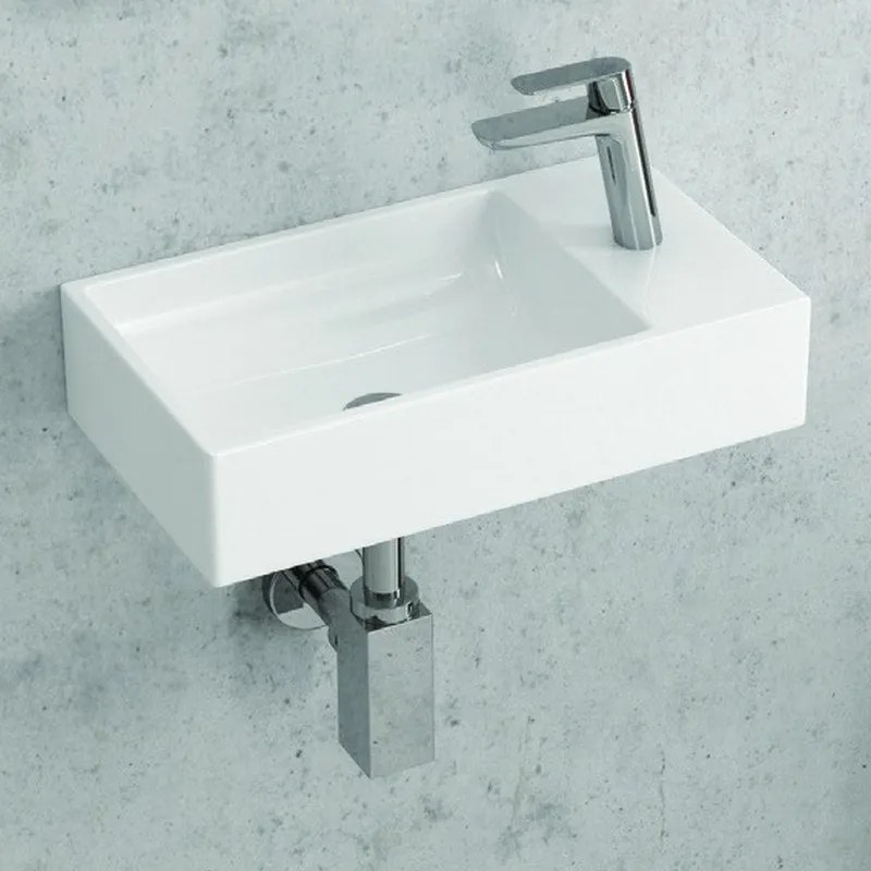 Lavabo bagno piccolo 46 cm con design foro miscelatore a destra | Litos-S50 - KAMALU