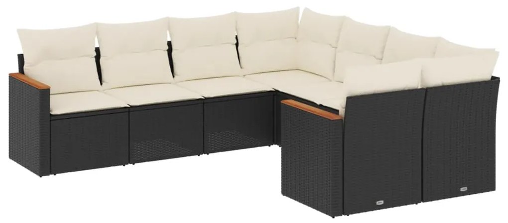 Set divani da giardino con cuscini 8 pz nero in polyrattan