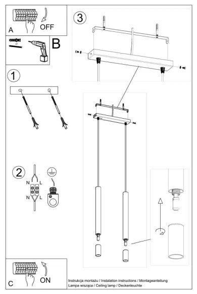 Sollux SL.0961 - Lampadario su filo VIZIER 2xG9/40W/230V nero