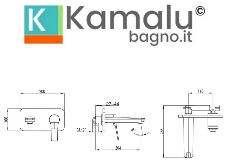 Kamalu - miscelatore lavabo a muro finitura bianca e leva bronzo | kam-kanda bianco-br