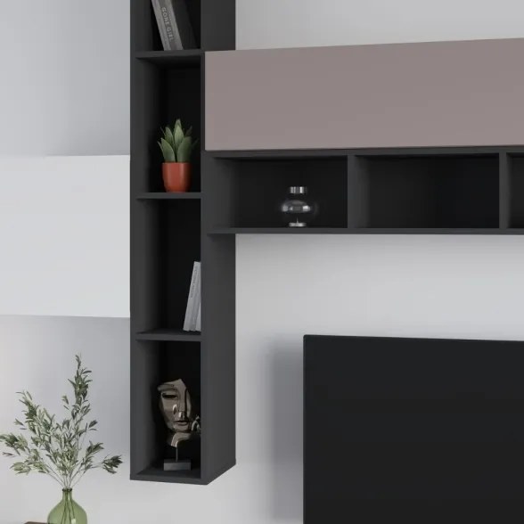 Parete Attrezzata Salotto 275 Cm Con Pensili E Vani Fashion Bianco Moka E Antracite