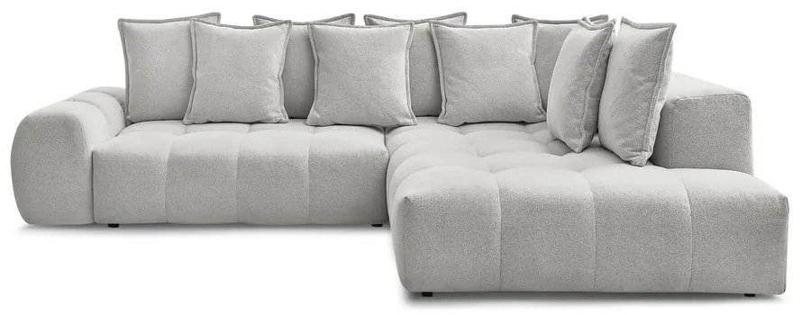 Divano angolare grigio chiaro allungabile e con contenitore (penisola a destra/a L) con rivestimento in ciniglia Everest – Bobochic Paris