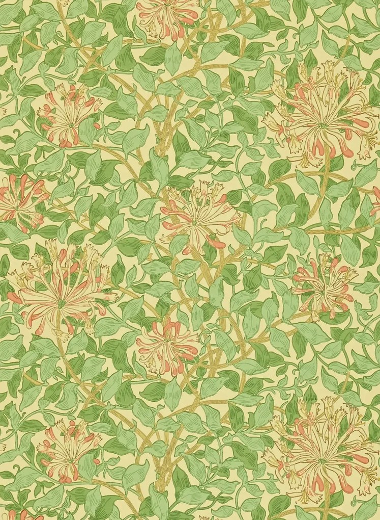 Morris & Co Carta da parati Honeysuckle - Green/ Beige/ Pink