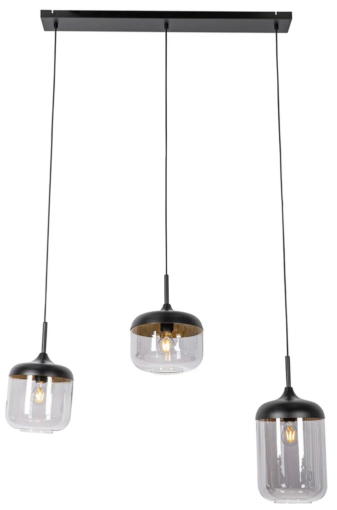 Lampada a sospensione di design nera con vetro oro e fumé 3 luci - Kyan