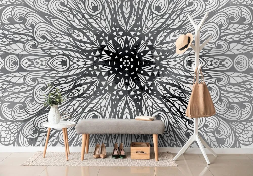 Carta da parati – Ornamento etnico unico in bianco e nero
