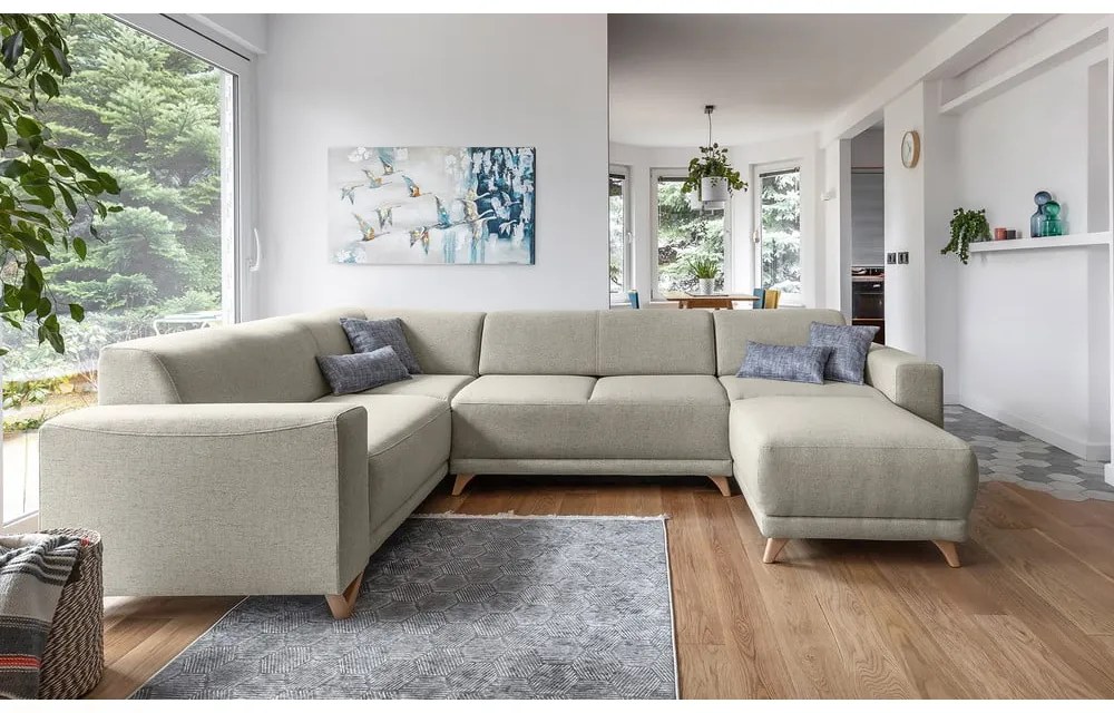 Divano angolare beige allungabile e con contenitore (penisola a sinistra/a U) Classy Sophie – Miuform