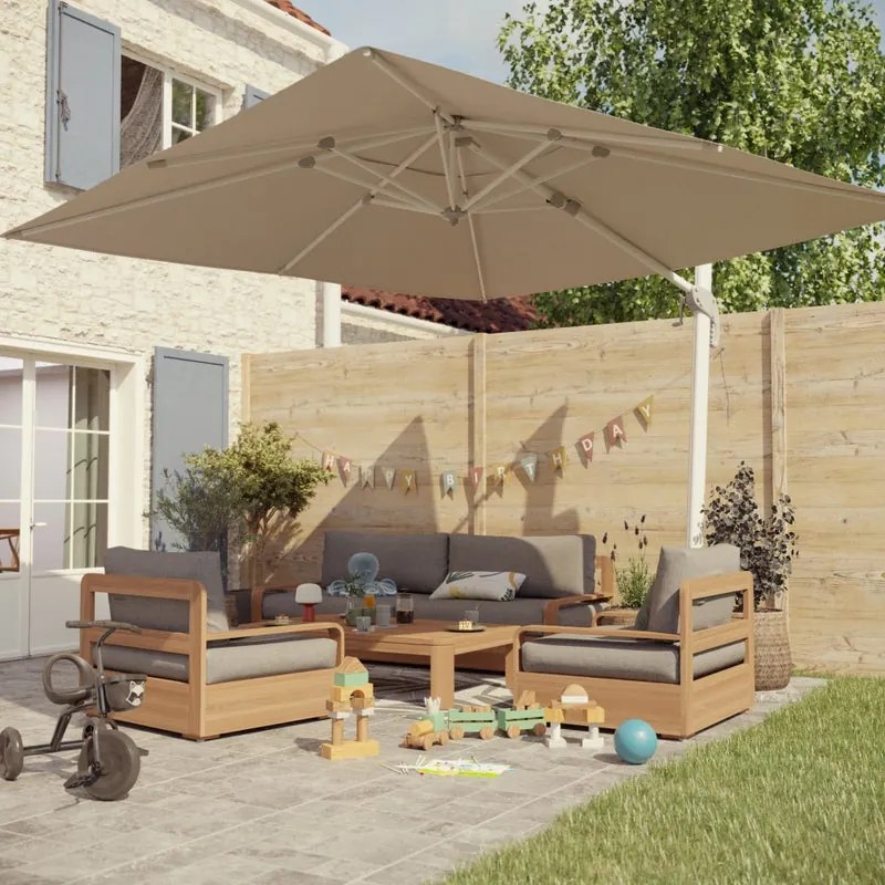 Ombrellone decentrato bianco AURA NATERIAL L 281 x 286 cm con telo beige