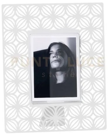 Portafoto di design ikat piccolo bianco marmo in ferro e polimetilm...