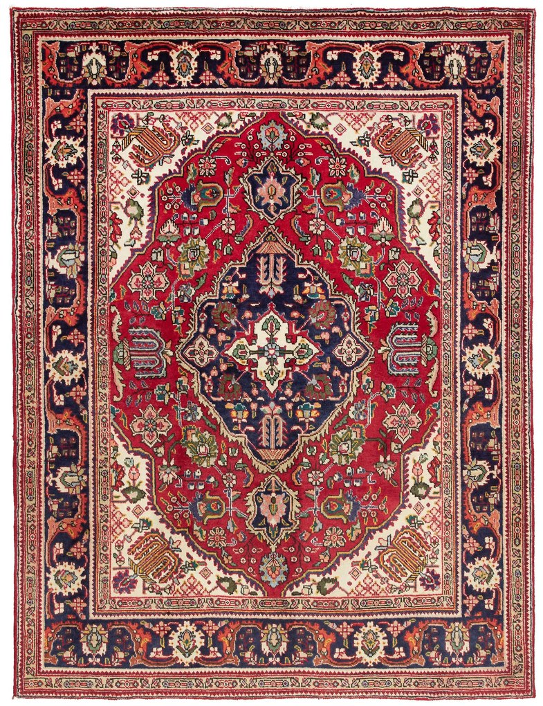 Tabriz Tappeto 140x190 Rosso (Iran) Annodato A Mano