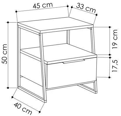 Comodino PAL 50x45 cm nero/grigio