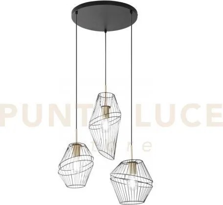 Lampadario a sospensione kiko nera e oro 3 luci attacco e27 42x40x1...