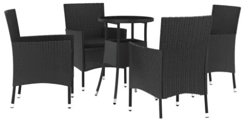 Set Bistrò da Giardino 5 pz con Cuscini in Polyrattan Nero