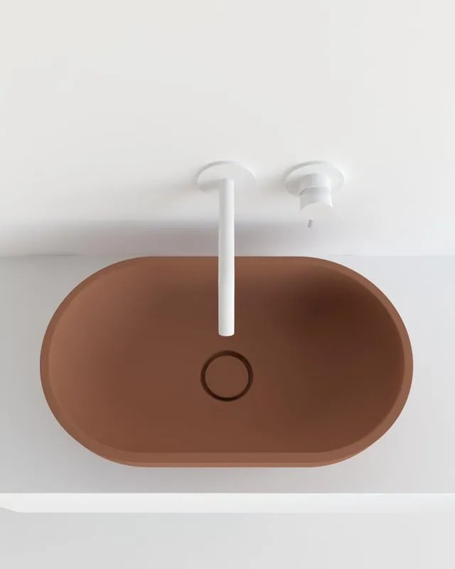 Lavabo da appoggio Capsula ovale in resina L 60 x H 17.1 x P 35 cm rosso opaco piletta non inclusa