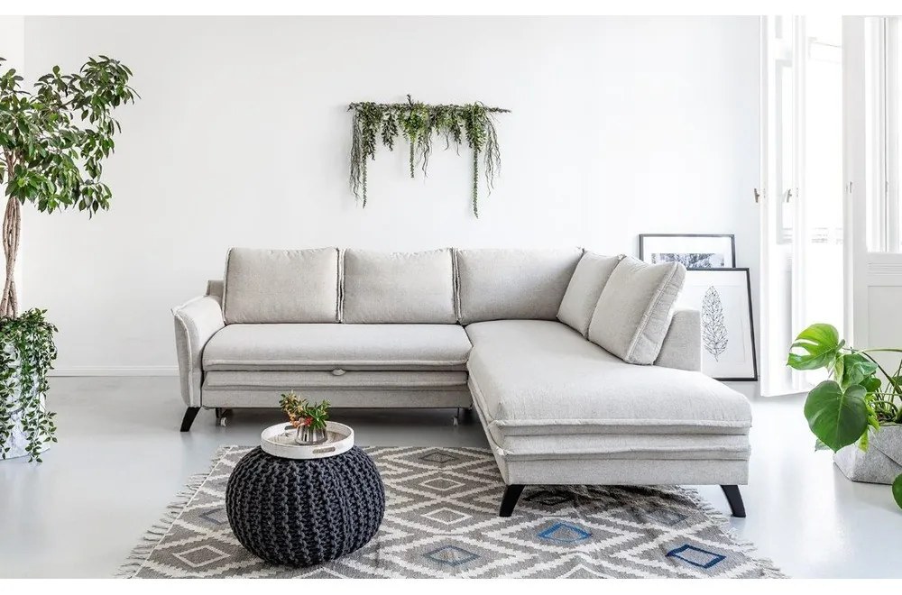 Divano letto angolare beige chiaro L, angolo destro Charming Charlie - Miuform