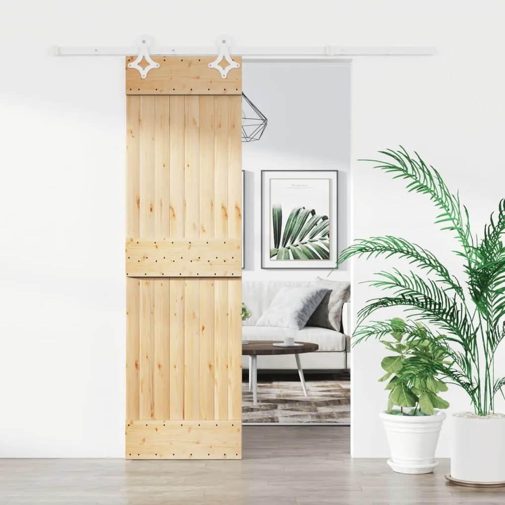Porta Scorrevole Con Set Hardware 70x210 Cm Legno Massello Pino /