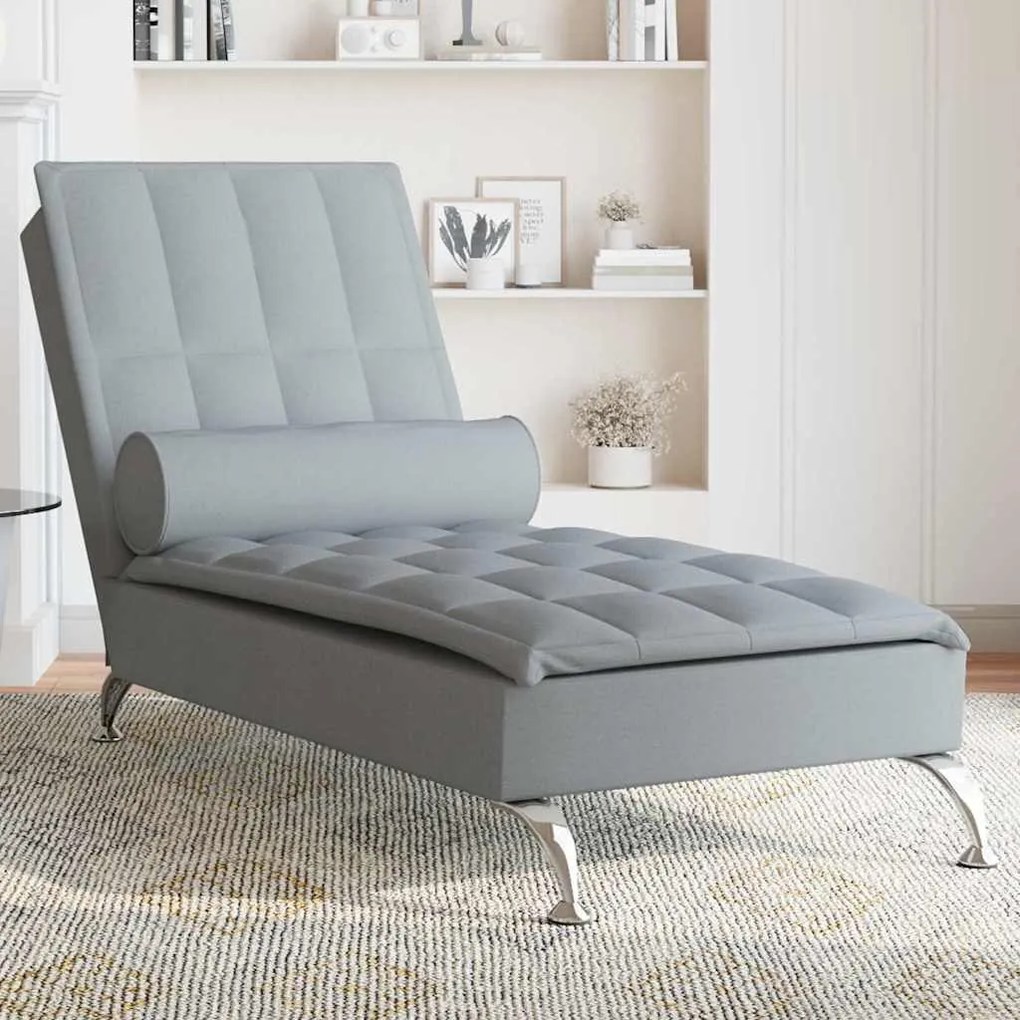 Chaise Longue Massaggi Cuscino A Rullo Grigio Chiaro İn Tessuto /