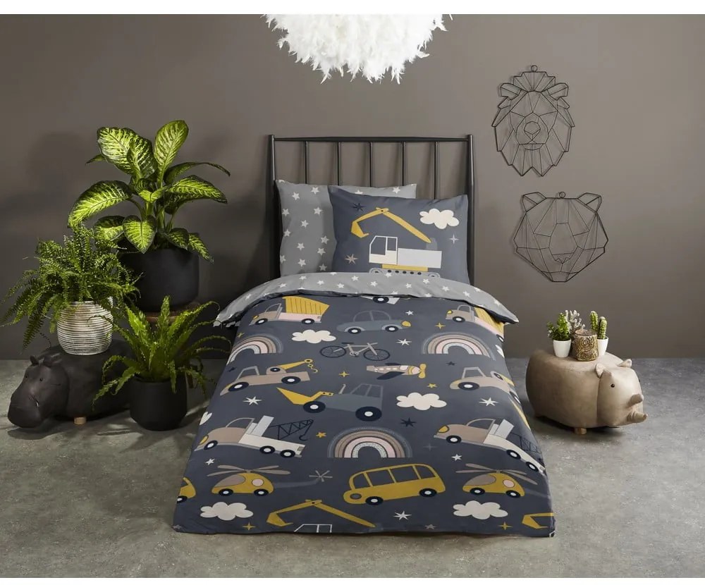 Set copripiumino e federa da bambini grigio in cotone per letto singolo 140x200 cm Rush – Good Morning