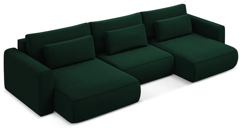 Divano angolare verde allungabile/con contenitore (a U) con rivestimento in velluto Kapua – Makamii