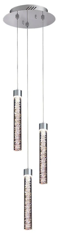 Lampadario A Sospensione Moderno Crackle 3 Luci Metallo Cromo Vetro Led 14,4 W