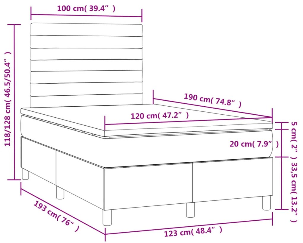 Letto a Molle con Materasso e LED Tortora 120x190 cm in Tessuto