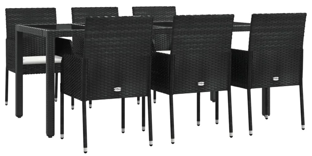 Set da pranzo da giardino 7 pz nero con cuscini in polyrattan