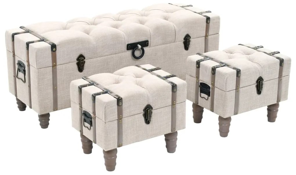 Set Cassapanche 3 Pz İn Legno Massello E Acciaio 112x37x45 Cm /