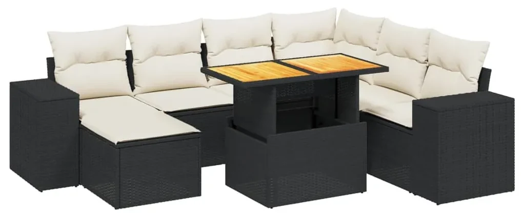 Set divani da giardino con cuscini 8 pz nero in polyrattan