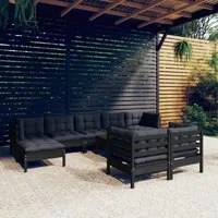 Set Divani da Giardino 10 pz con Cuscini Neri Legno di Pino 3097137