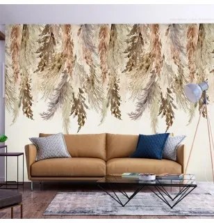 Carta da parati - Minimalist boho landscape - dangling leaves in beige colours Premium 150x105