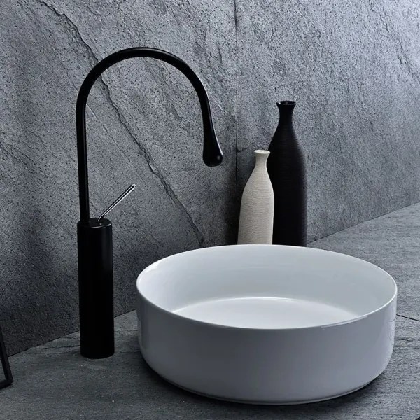 REA-U8493 - Lavabo da appoggio ELMA Ø 45 cm in ceramica, bianco lucido
