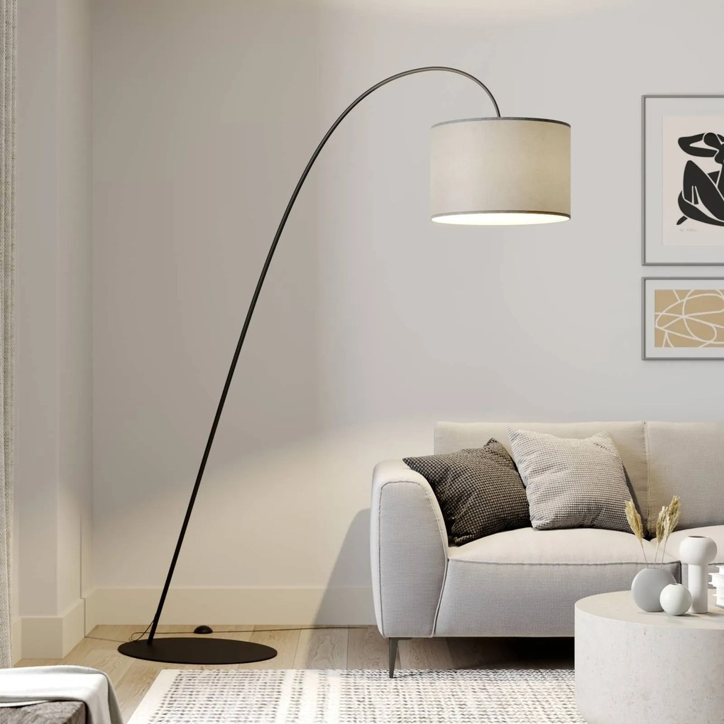 Lampada ad arco Alice Nowodvorski Lighting, Alluminio / Grigio / Zincato, Soggiorno / Sala da pranzo, Tessuto / Stoffa / Seta, Moderno, Lampada da terra
